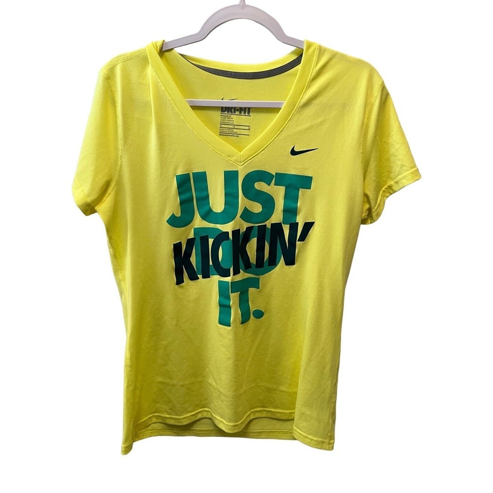 Nike Running Dri Fit Womens Just Kickin it active logo shirt v-neck size medium